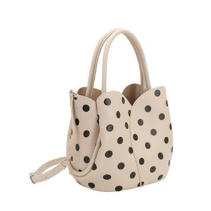 Melie Bianco Cream Tulip Polka Dot Recycled Vegan Leather Crossbody Top Handle Bag