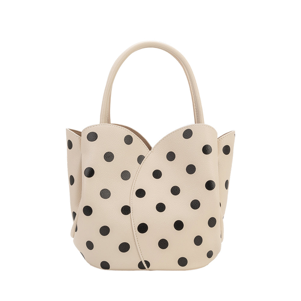Melie Bianco Cream Tulip Polka Dot Recycled Vegan Leather Crossbody Top Handle Bag