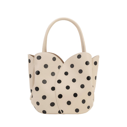 Melie Bianco Cream Tulip Polka Dot Recycled Vegan Leather Crossbody Top Handle Bag
