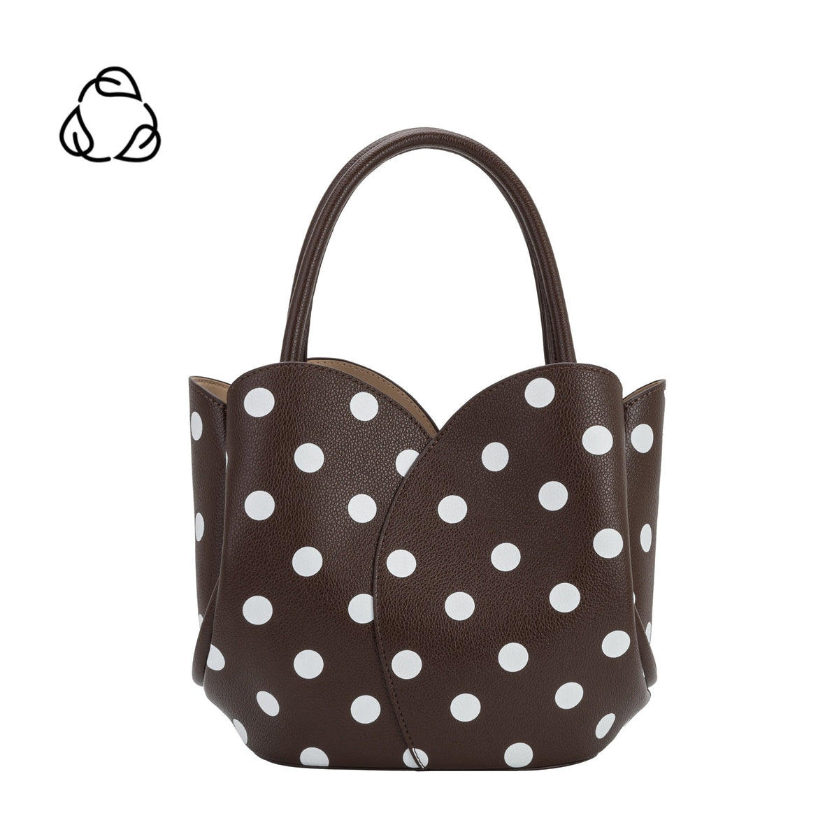 Melie Bianco Chocolate Tulip Polka Dot Recycled Vegan Leather Crossbody Top Handle Bag