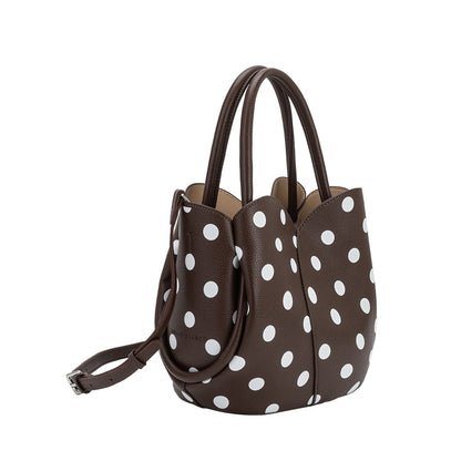 Melie Bianco Chocolate Tulip Polka Dot Recycled Vegan Leather Crossbody Top Handle Bag