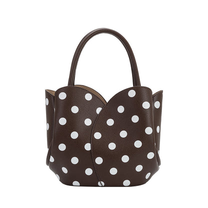 Melie Bianco Chocolate Tulip Polka Dot Recycled Vegan Leather Crossbody Top Handle Bag