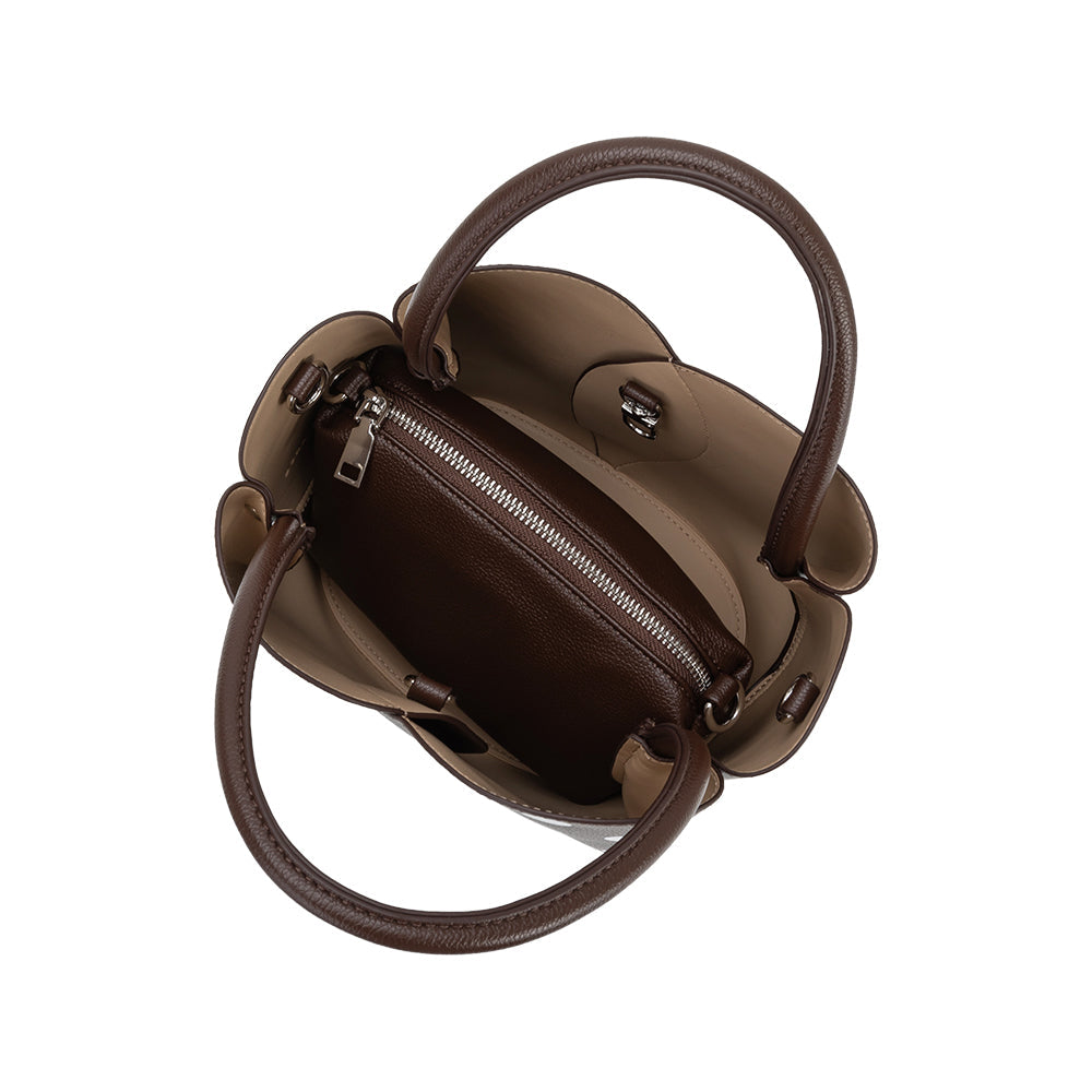 Melie Bianco Chocolate Tulip Polka Dot Recycled Vegan Leather Crossbody Top Handle Bag