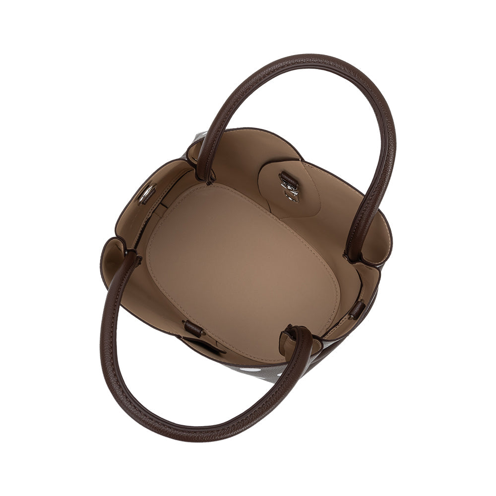 Melie Bianco Chocolate Tulip Polka Dot Recycled Vegan Leather Crossbody Top Handle Bag