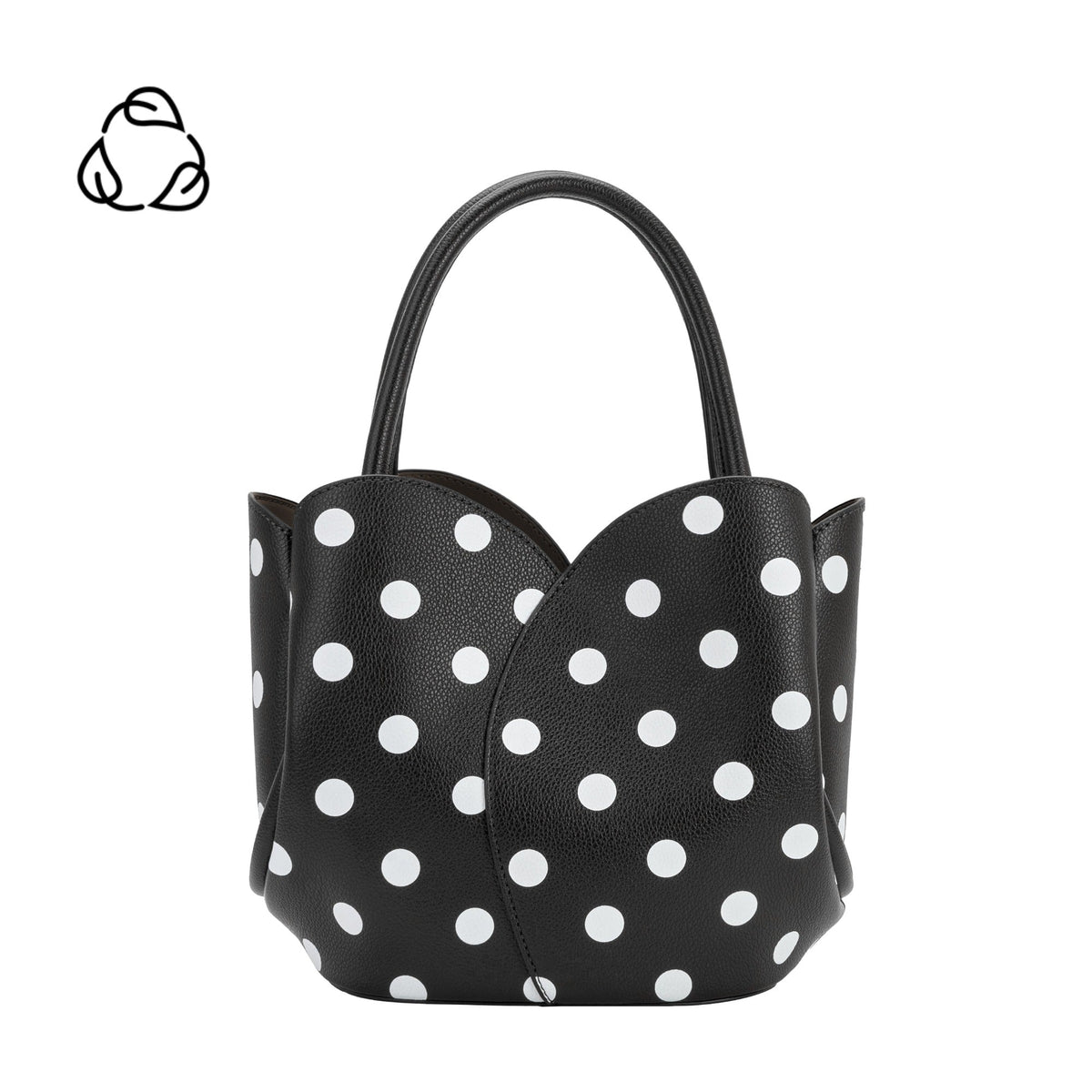 Melie Bianco Black Tulip Polka Dot Recycled Vegan Leather Crossbody Top Handle Bag