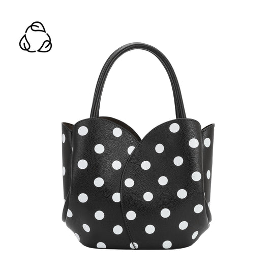 Melie Bianco Black Tulip Polka Dot Recycled Vegan Leather Crossbody Top Handle Bag