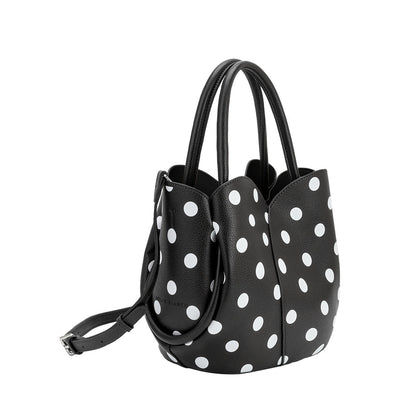Melie Bianco Black Tulip Polka Dot Recycled Vegan Leather Crossbody Top Handle Bag