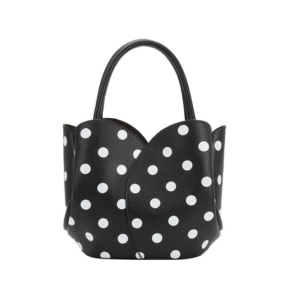 Melie Bianco Black Tulip Polka Dot Recycled Vegan Leather Crossbody Top Handle Bag