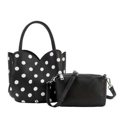 Melie Bianco Black Tulip Polka Dot Recycled Vegan Leather Crossbody Top Handle Bag