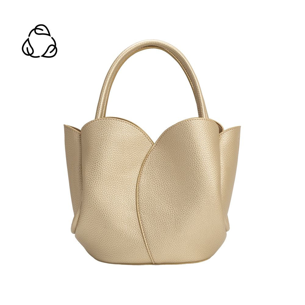 Melie Bianco Gold Tulip Recycled Vegan Leather Crossbody Top Handle Bag