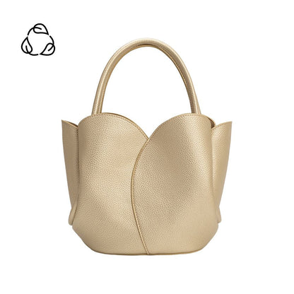 Melie Bianco Gold Tulip Recycled Vegan Leather Crossbody Top Handle Bag