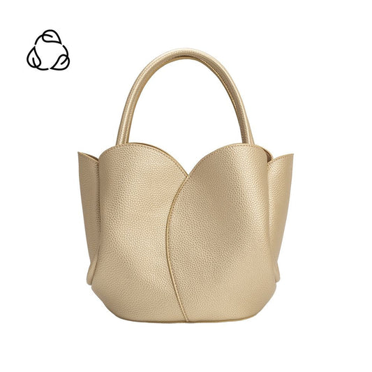 Melie Bianco Gold Tulip Recycled Vegan Leather Crossbody Top Handle Bag