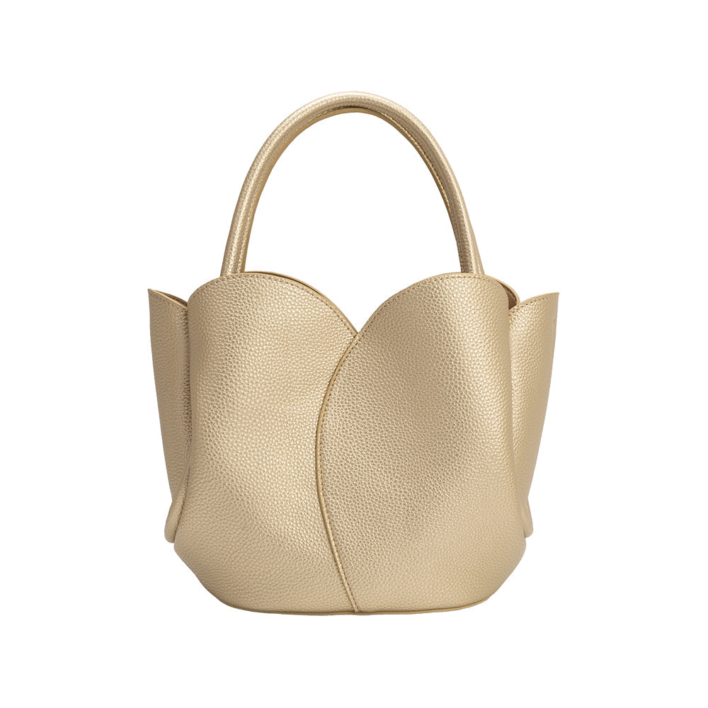 Melie Bianco Gold Tulip Recycled Vegan Leather Crossbody Top Handle Bag