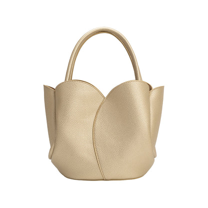 Melie Bianco Gold Tulip Recycled Vegan Leather Crossbody Top Handle Bag