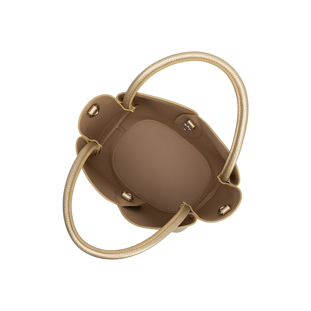 Melie Bianco Gold Tulip Recycled Vegan Leather Crossbody Top Handle Bag