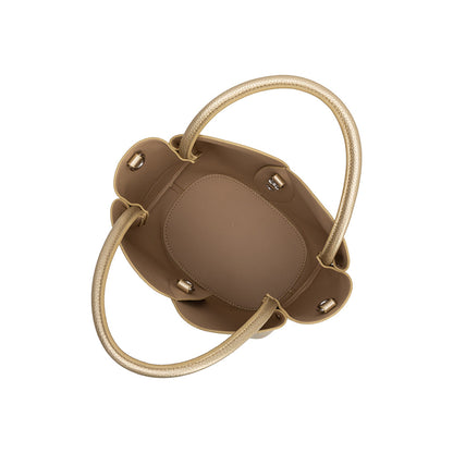 Melie Bianco Gold Tulip Recycled Vegan Leather Crossbody Top Handle Bag