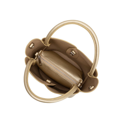 Melie Bianco Gold Tulip Recycled Vegan Leather Crossbody Top Handle Bag