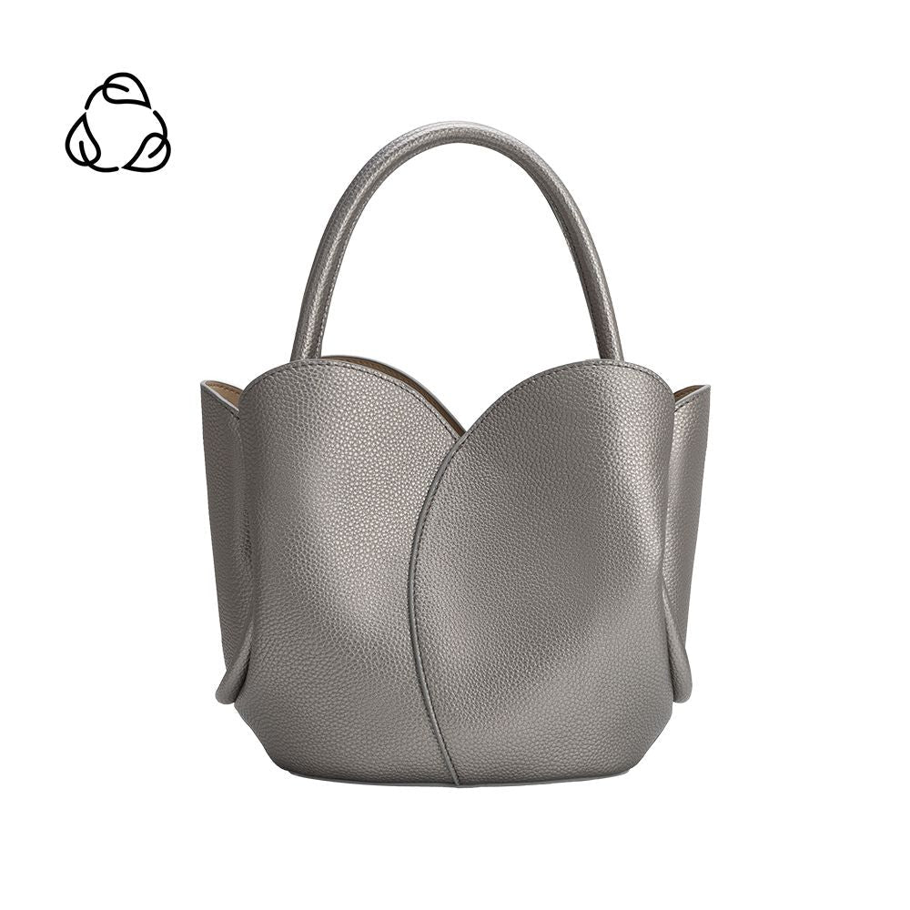 Melie Bianco Pewter Tulip Recycled Vegan Leather Crossbody Top Handle Bag