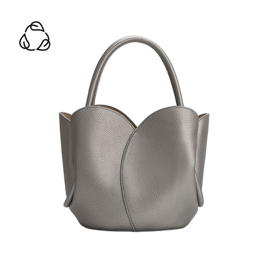 Melie Bianco Pewter Tulip Recycled Vegan Leather Crossbody Top Handle Bag