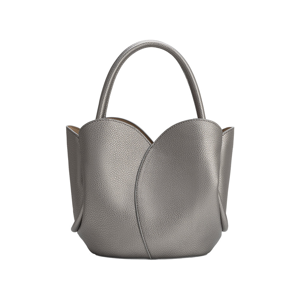 Melie Bianco Pewter Tulip Recycled Vegan Leather Crossbody Top Handle Bag