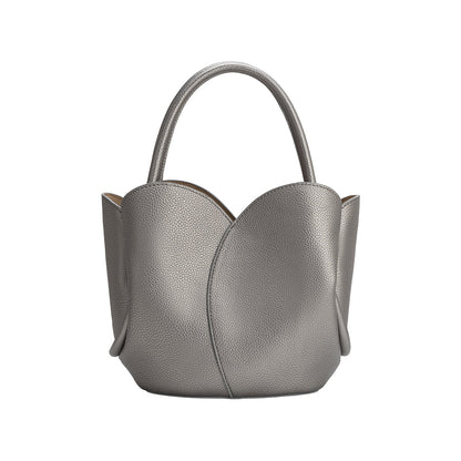 Melie Bianco Pewter Tulip Recycled Vegan Leather Crossbody Top Handle Bag