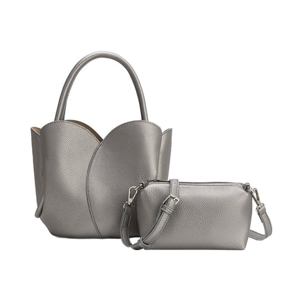 Melie Bianco Pewter Tulip Recycled Vegan Leather Crossbody Top Handle Bag