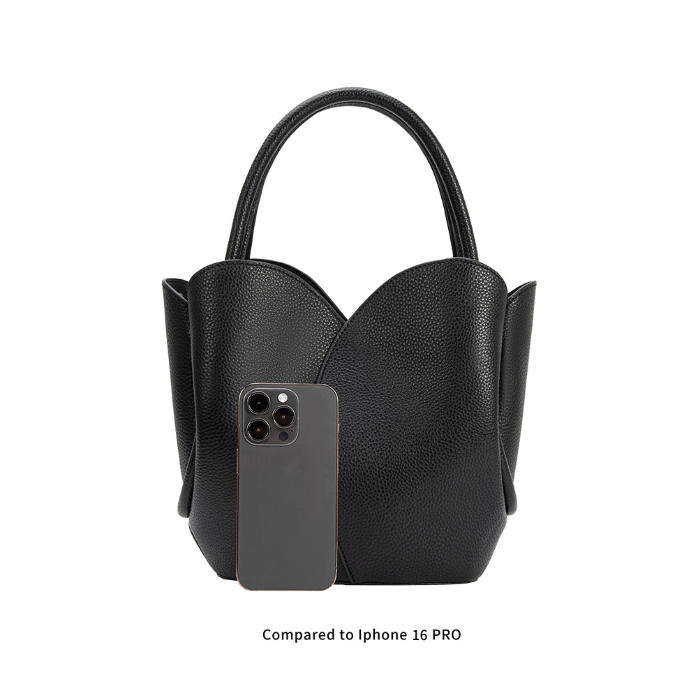 Melie Bianco Pewter Tulip Recycled Vegan Leather Crossbody Top Handle Bag