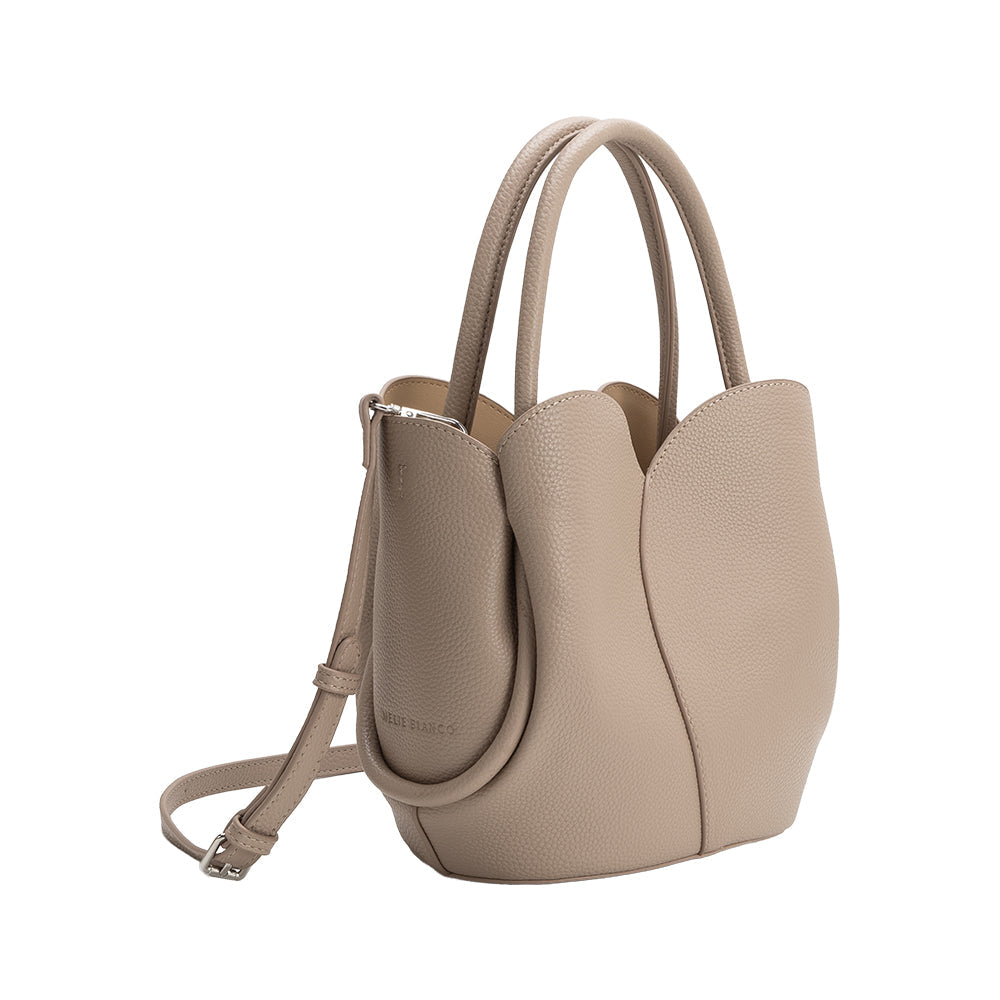 Melie Bianco Mushroom Tulip Recycled Vegan Leather Crossbody Top Handle Bag