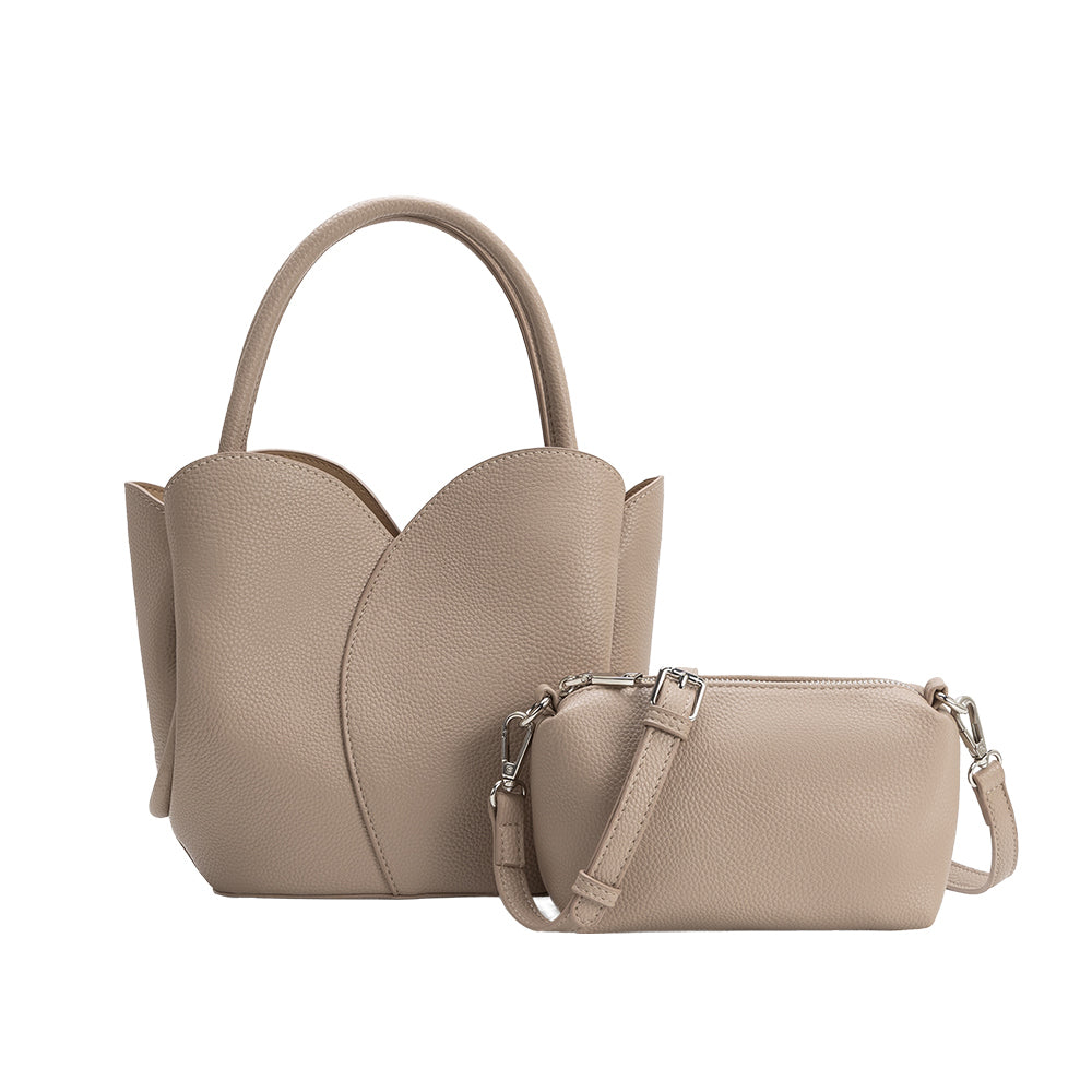 Melie Bianco Mushroom Tulip Recycled Vegan Leather Crossbody Top Handle Bag