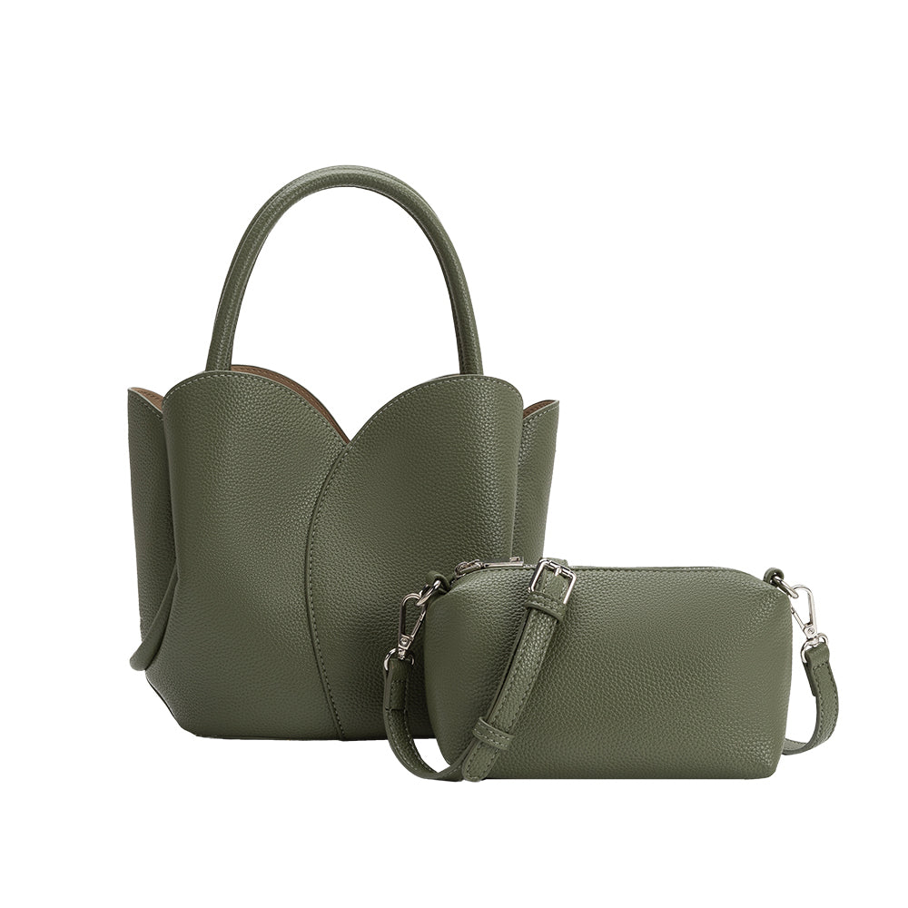 Melie Bianco Moss Tulip Recycled Vegan Leather Crossbody Top Handle Bag