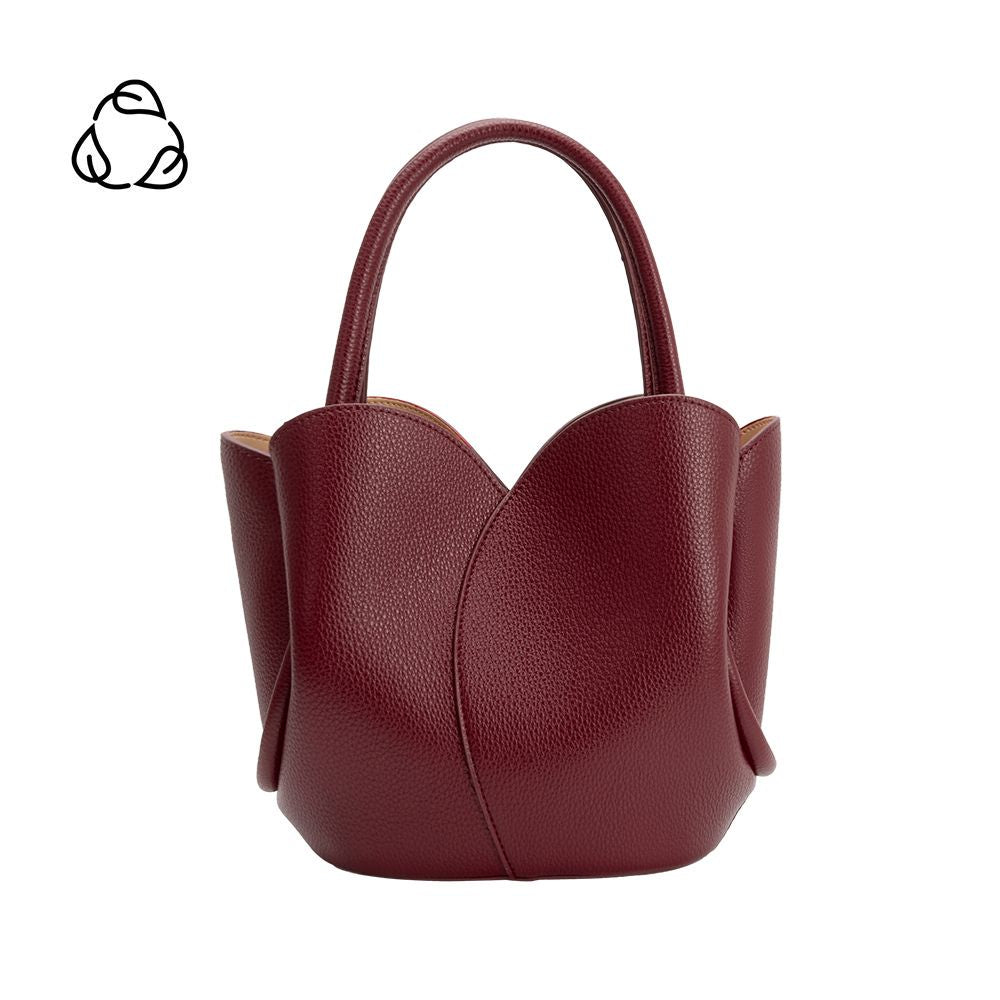 Melie Bianco Burgundy Tulip Recycled Vegan Leather Crossbody Top Handle Bag