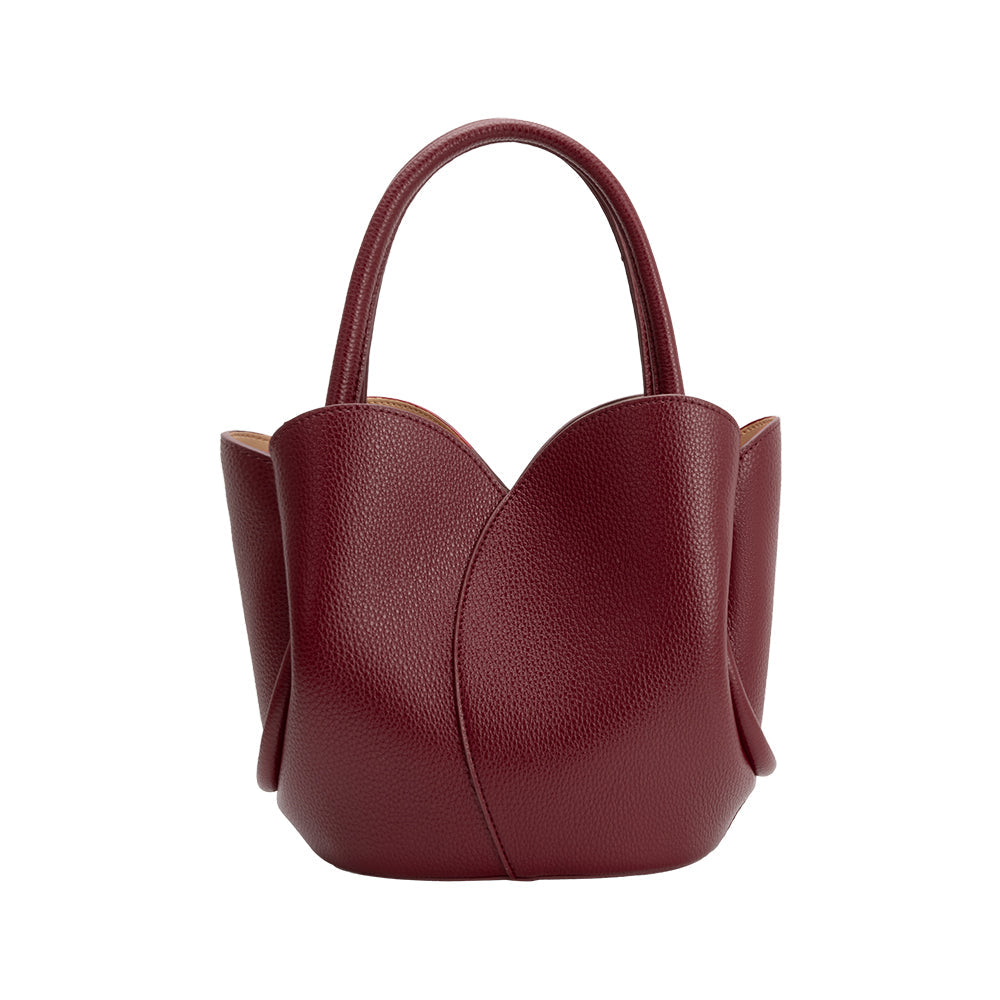 Melie Bianco Burgundy Tulip Recycled Vegan Leather Crossbody Top Handle Bag