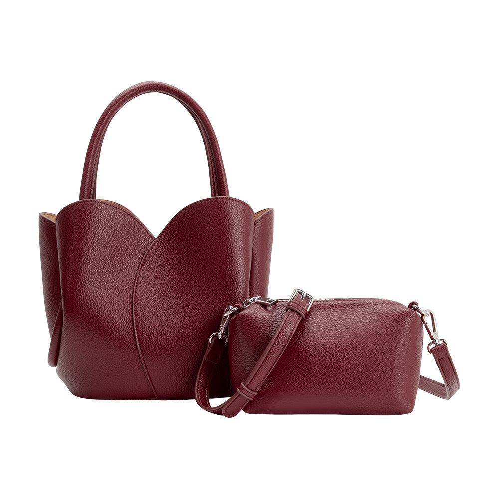 Melie Bianco Burgundy Tulip Recycled Vegan Leather Crossbody Top Handle Bag