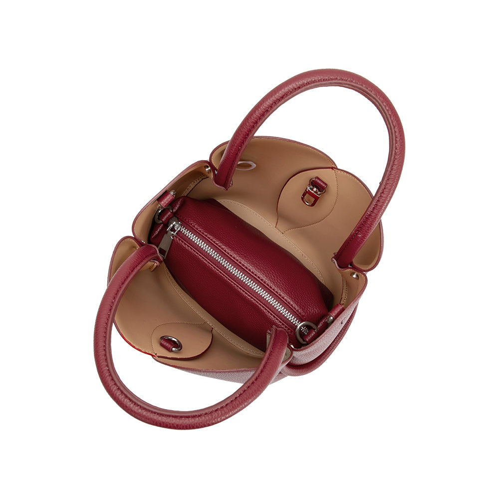 Melie Bianco Burgundy Tulip Recycled Vegan Leather Crossbody Top Handle Bag