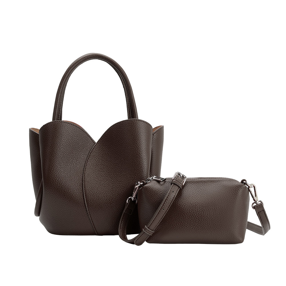 Melie Bianco Chocolate Tulip Recycled Vegan Leather Crossbody Top Handle Bag