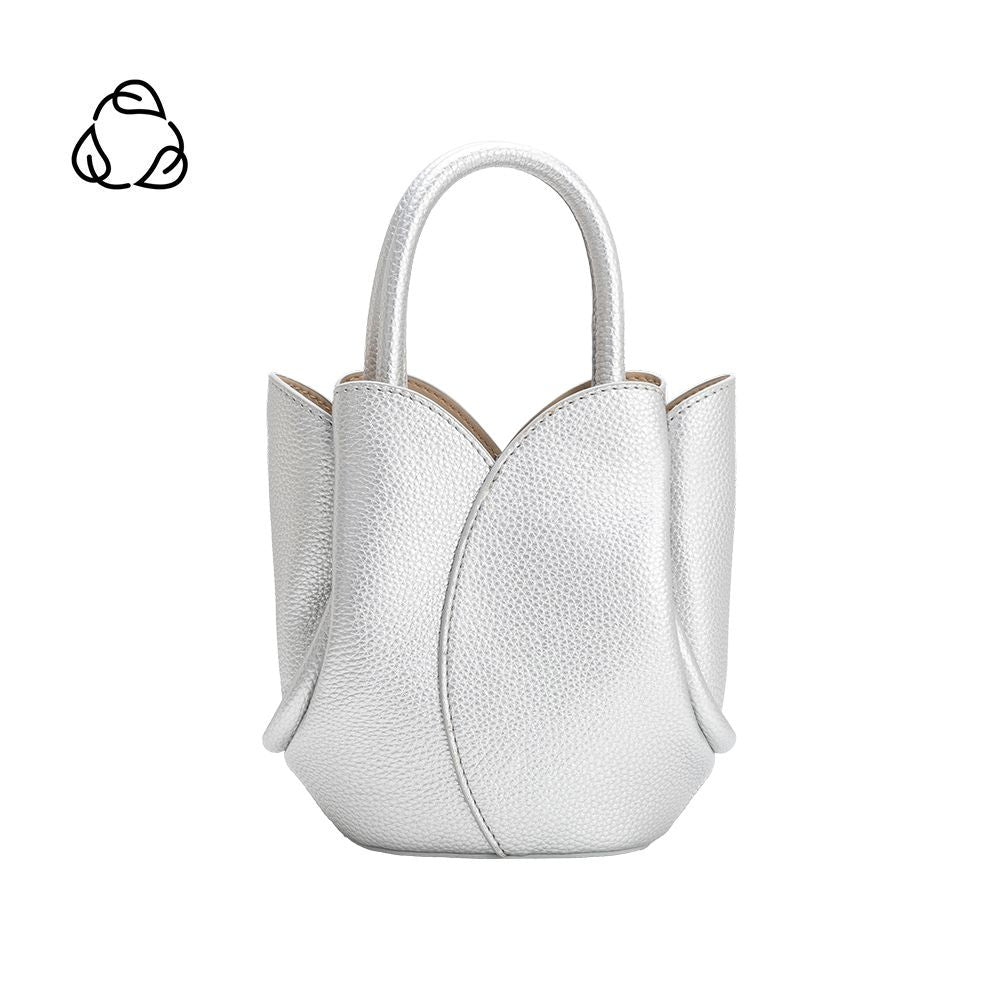 Melie Bianco Metallic Silver Tulip Mini Recycled Vegan Leather Top Handle Bag