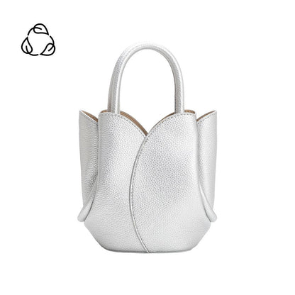 Melie Bianco Metallic Silver Tulip Mini Recycled Vegan Leather Top Handle Bag