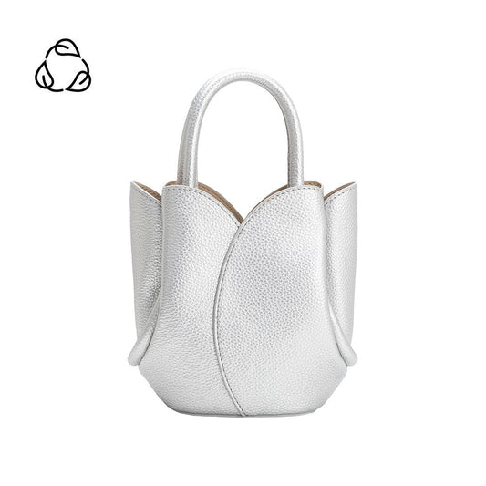 Melie Bianco Metallic Silver Tulip Mini Recycled Vegan Leather Top Handle Bag