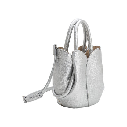 Melie Bianco Metallic Silver Tulip Mini Recycled Vegan Leather Top Handle Bag