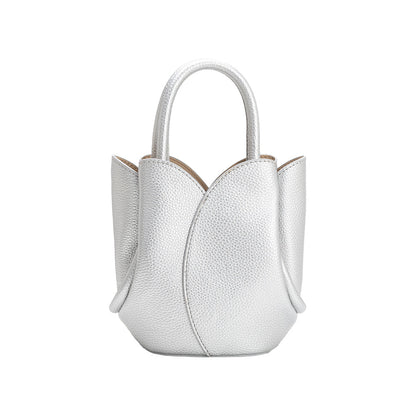 Melie Bianco Metallic Silver Tulip Mini Recycled Vegan Leather Top Handle Bag