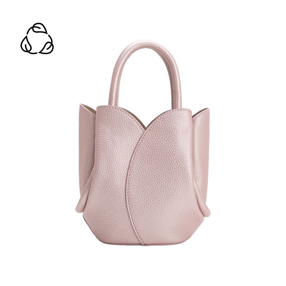 Melie Bianco Metallic Pink Tulip Mini Recycled Vegan Leather Top Handle Bag