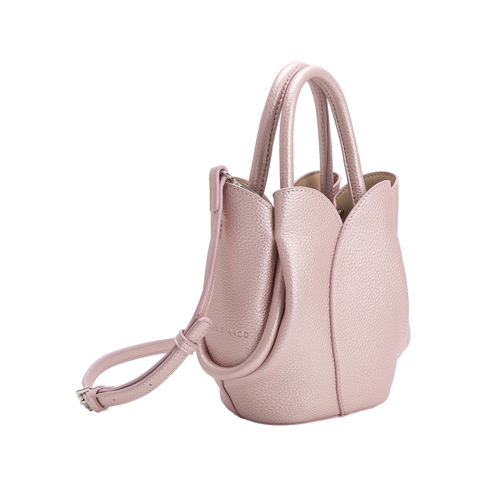 Melie Bianco Metallic Pink Tulip Mini Recycled Vegan Leather Top Handle Bag