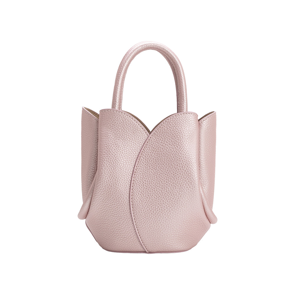 Melie Bianco Metallic Pink Tulip Mini Recycled Vegan Leather Top Handle Bag