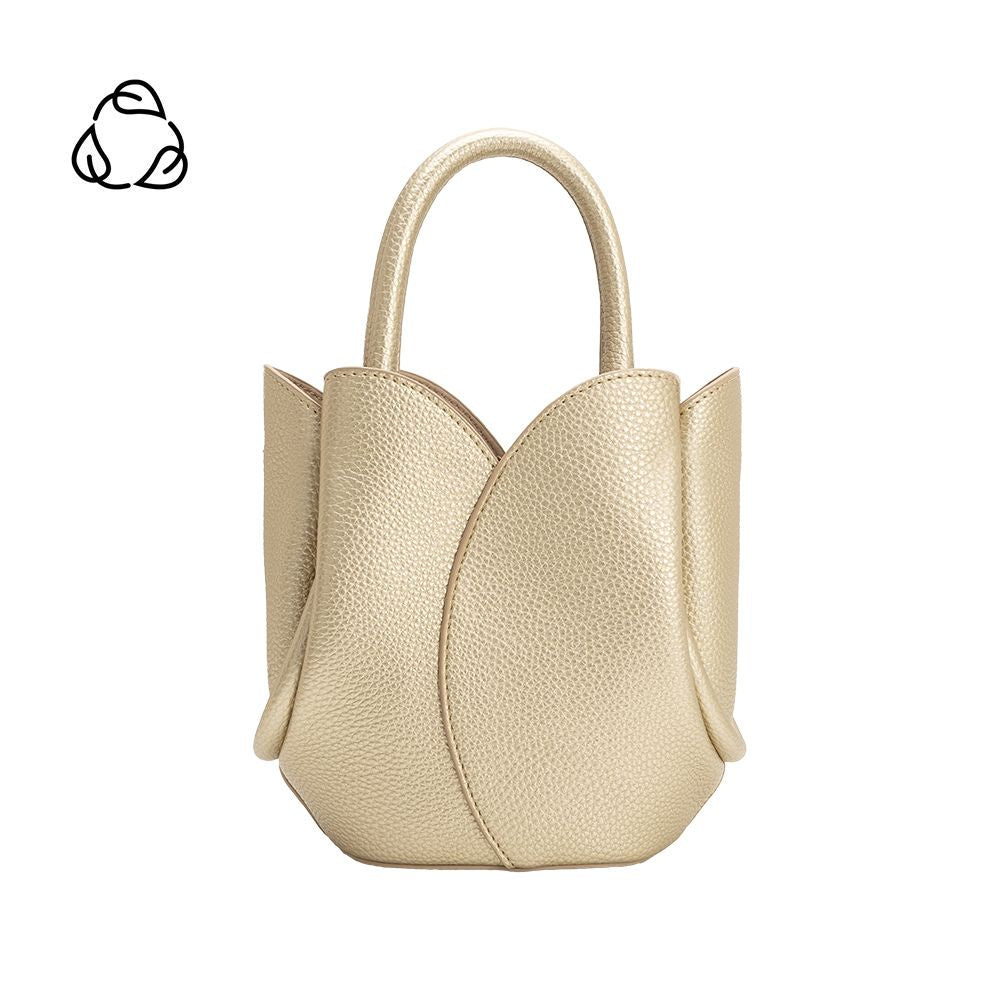Melie Bianco Metallic Gold Tulip Mini Recycled Vegan Leather Top Handle Bag