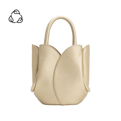 Melie Bianco Metallic Gold Tulip Mini Recycled Vegan Leather Top Handle Bag