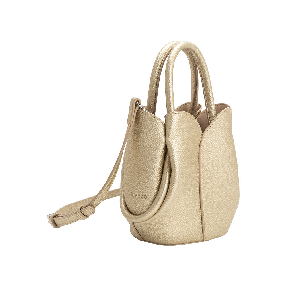 Melie Bianco Metallic Gold Tulip Mini Recycled Vegan Leather Top Handle Bag