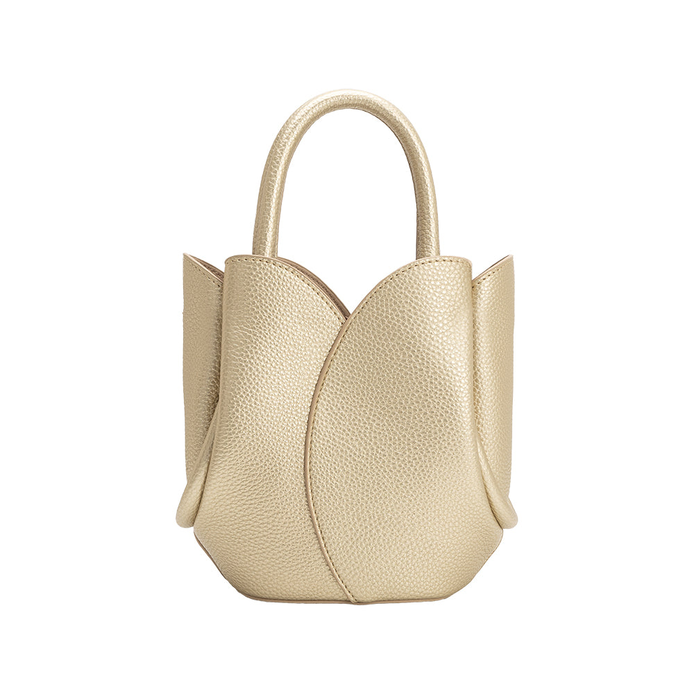Melie Bianco Metallic Gold Tulip Mini Recycled Vegan Leather Top Handle Bag