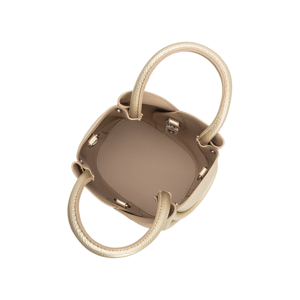 Melie Bianco Metallic Gold Tulip Mini Recycled Vegan Leather Top Handle Bag