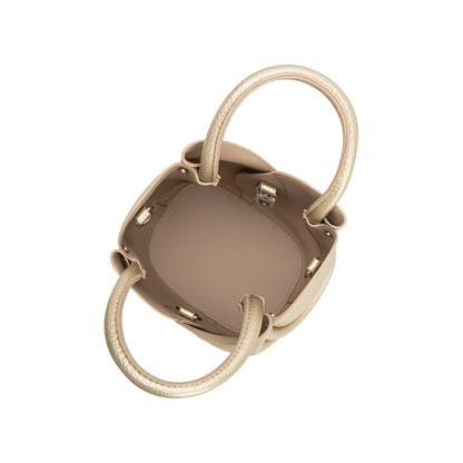Melie Bianco Metallic Gold Tulip Mini Recycled Vegan Leather Top Handle Bag