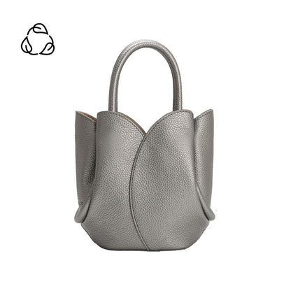 Melie Bianco Metallic Pewter Tulip Mini Recycled Vegan Leather Top Handle Bag